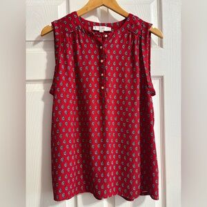 LOFT Red Patterned Sleeveless Blouse